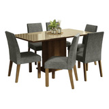 Sala Jantar Mesa Tampo Vidro 6 Cadeiras Madesa Alexis Rcs Cor Rustic/crema/silver Desenho Do Tecido Das Cadeiras Liso Xmmdja060136sl