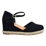 Sandália Espadrille Bebecê Salto Anabela Em Tecido - Jeans