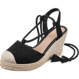 Sandalia Feminina Anabela Espadrille Salto Medio Plataforma