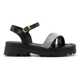 Sandália Menina Fashion Plataforma Strass Preto 7807