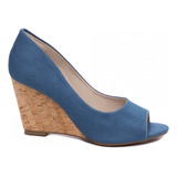 Sandália Peep Toe Anabela Azul E