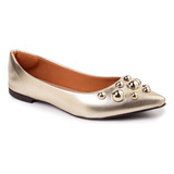 Sapatilha Feminina Rasteira Sapato Scarpin Moda Dourada 