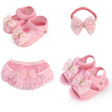 Sapatinho, Sandália, Calcinha E Faixinha De Cabelo Kit Bebê 