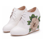 Sapato Ankle Boots White Flowers Festas Casamentos Jairy
