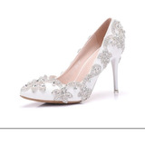 Sapato Branco Noiva Com Strass Salto