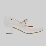 Sapato Feminino Branco Boneca Confort Salto