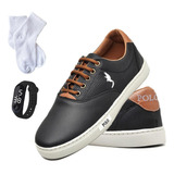 Sapato Masculino Tenis Sapatenis Promoçao Kit Relogio Meia