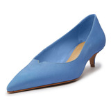 Sapato Scarpin Laura Mid Camurça Azul