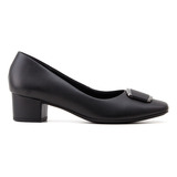 Sapato Scarpin Usaflex Salto Bloco Al4502 Couro Preto