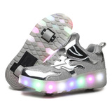 Sapatos Infantis Com Luzes Led, Patins