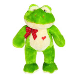 Sapo De Pelúcia Grande 44cm Com Laço E Coração Amor Lindo