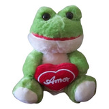 Sapo De Pelúcia Verde E Creme Com Amor No Coração