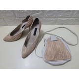 Scarpin Bege Couro Nude 37 Czarina Antigo Com Bolsa