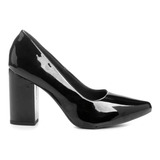 Scarpin Ptah Confort Bico Fino Salto Grosso Bloco Fachetado 