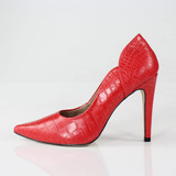 Scarpin S/ Alto Week Shoes Couro Brilho Texturizado Vermelho