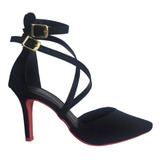 Scarpin Sapato Feminino Nobuck Salto Médio 8cm Tira Cruzada 