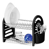 Secador / Escorredor Pratos E Copos C Porta Talher Duplo 322 Cor Preto