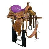 Sela Quarto De Milha Couro Legítimo Cavalgada Passeio Purple