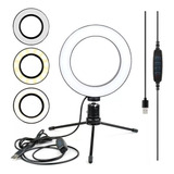 Selfies Iluminacao 3 Cores Ring Light Mini Tripé 16 Usb