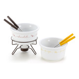 Serviço De Fondue Duplo 2 Panelas Porcelana Queijo Chocolate