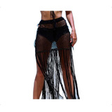 Sexy Sheer Hollow Out Praia Maxi Saia Malha De Crochê (bk-m)