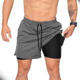 Short 2 Em 1 Academia Bermuda Fitness Masculino Kit Suplex