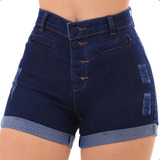 Short Jeans Cintura Alta Com Fechamento Com Botões Hot Pants