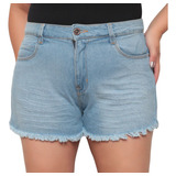 Short Jeans Feminino Plus Size Cintura Alta Barra Desfiada