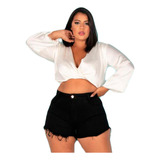 Short Jeans Plus Size Preto Liso