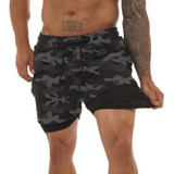 Short Masculino Academia 2 Em 1 Corrida Treino Dry Fit Top