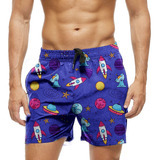 Short Praia Shorts Banho Verão Espaço Universo Foguete 983