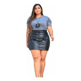 Short Saia Courino Plus Size Couro Fake
