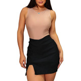 Short Saia Grécia Bengaline Fenda Feminino Curto Modinha