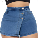 Short Saia Jeans Plus Size Feminina Com Lycra Cintura Alta 