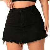 Short Saia Jeans Preto Plus Size