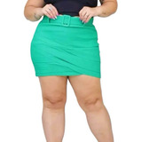 Short Saia Plus Size Modelagem Grande Cós Alto Pregas Cinto