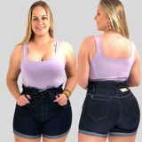 Shorts Bermuda Jeans Azul Feminino Plus Size Shortinhos