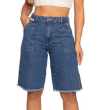 Shorts Bermuda Jeans Feminina Jorts Comprida No Joelho