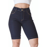 Shorts Jeans Cintura Alta Com Lycra Até O Joelho 36 Ao 54