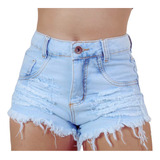 Shorts Jeans Feminino Cintura Alta Desfiado