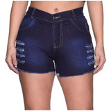 Shorts Jeans Feminino Curto Detalhe Desfiado Azul Escuro 