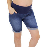 Shorts Jeans Grávida Bermuda Gestante Longa Discreta Moderna