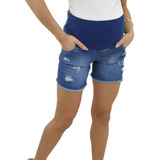 Shorts Jeans Grávida Desfiadinho Rasgadinho Gestante Fashion