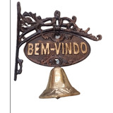 Sino Parede Bronze Placa Móvel Bem-vindo Pta Decorada Grande