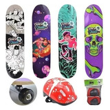Skate Infantil + Acessórios Segurança E Proteção Completo Nf