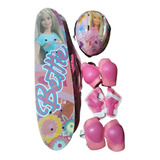 Skate Infantil Barbie + Kit Segurança-joeleheira Cotov.
