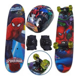Skate Infantil Homem-aranha+ Kit De Segurança