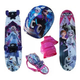 Skate Infantil Menina Frozen C/ Kit De Proteção 