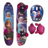 Skate Infantil Rosa Frozen Com Kit Proteção 