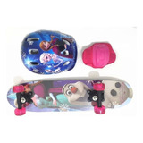 Skate Infantil Rosa Frozen Com Kit Proteção 